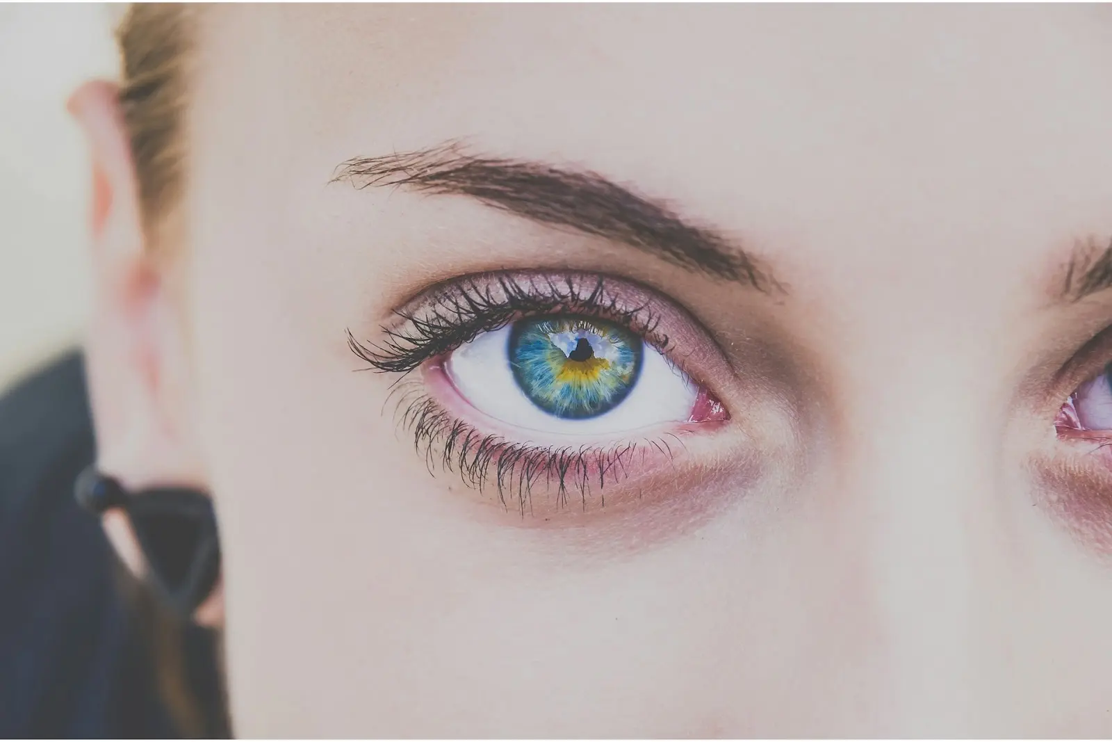 close-up of blue eyes with a lash lift and tint