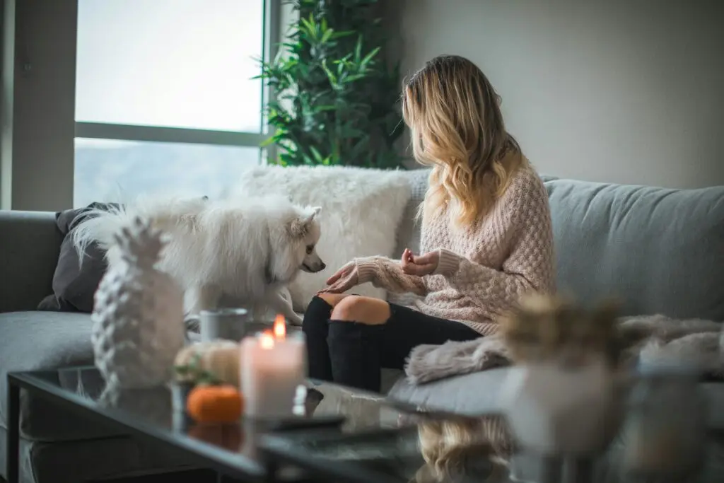 Woman With Dog on Couch