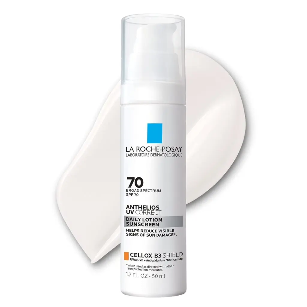 A bottle of La Roche-Posay's sunscreen against a white background.