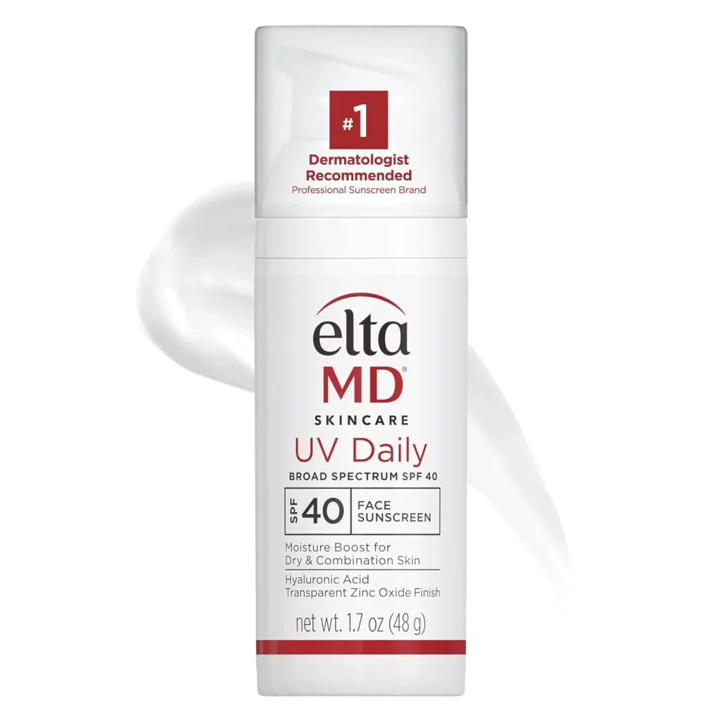 A bottle of EltaMD's UV Daily sunscreen against a white background.