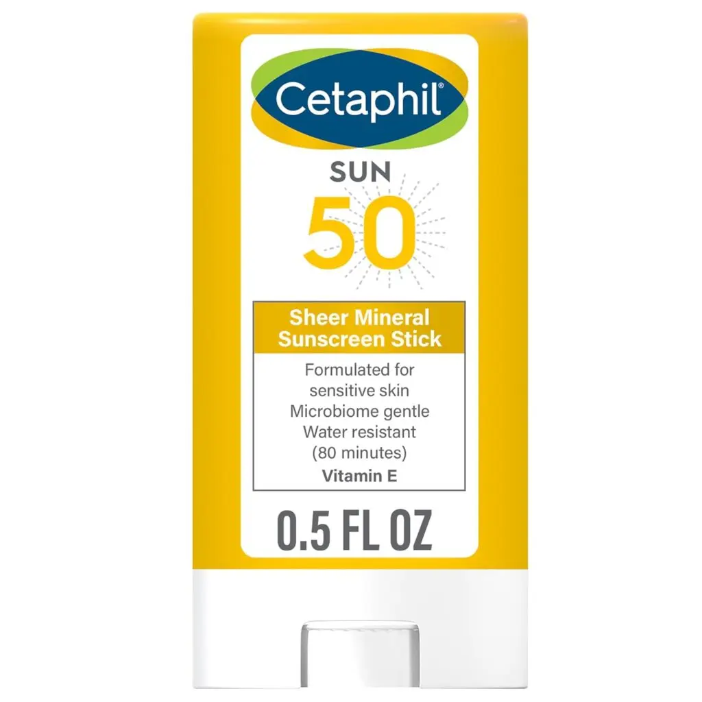 A bottle of Cetaphil's Sheer Mineral Sunscreen Stick against a white background.