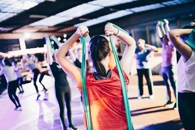 A woman working out with friends