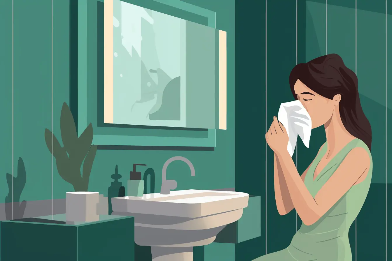 a woman blowing her nose