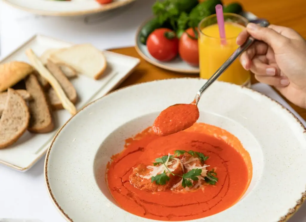 Tomato Soup in White Bowl