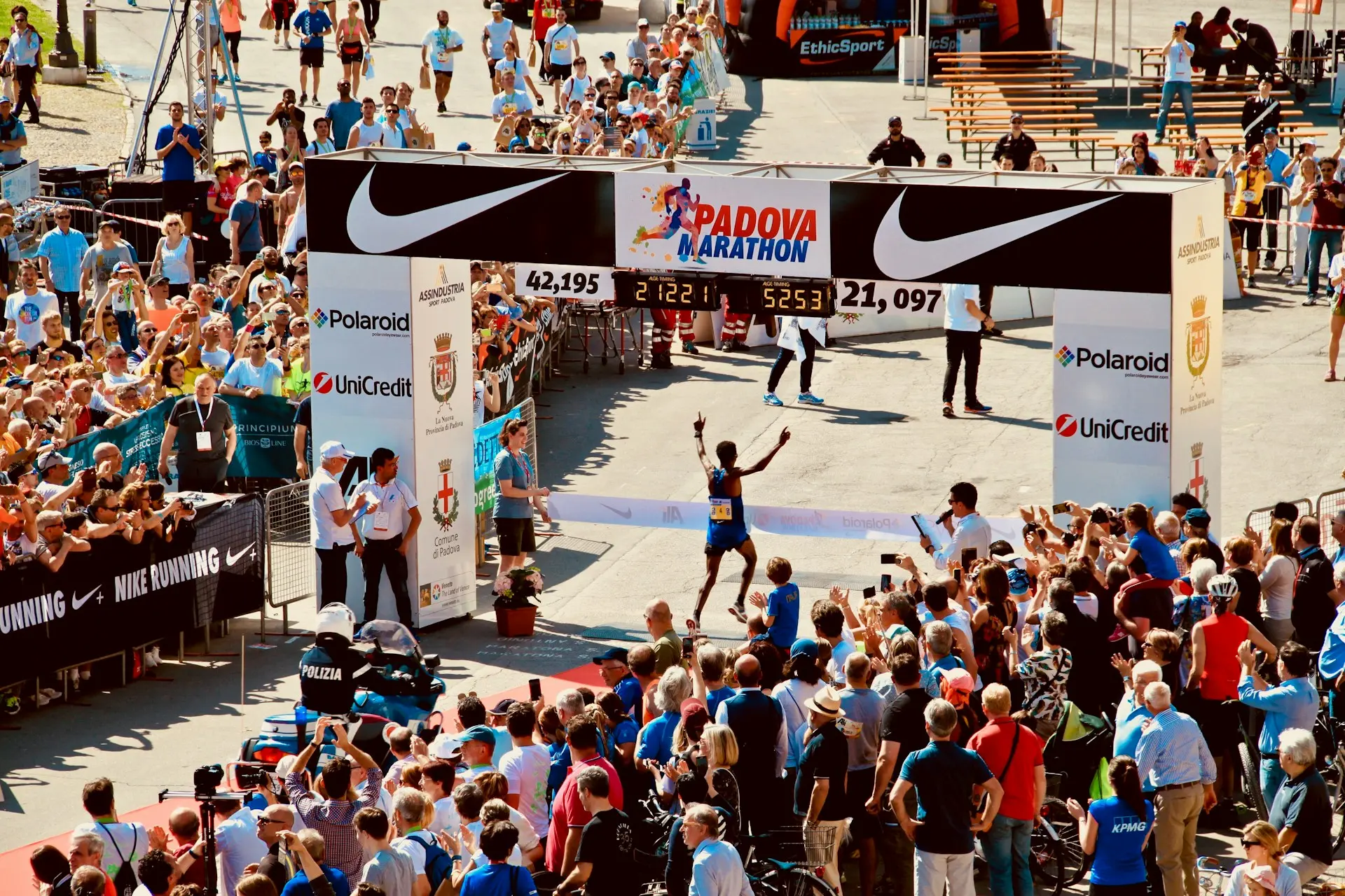 Marathon runners at the start line.