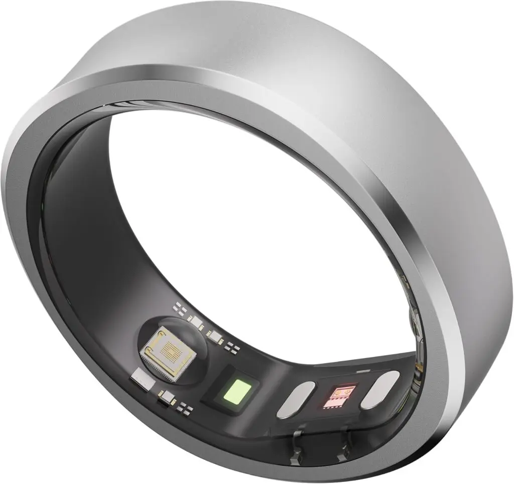 A silver RingConn ring sits against a white background.