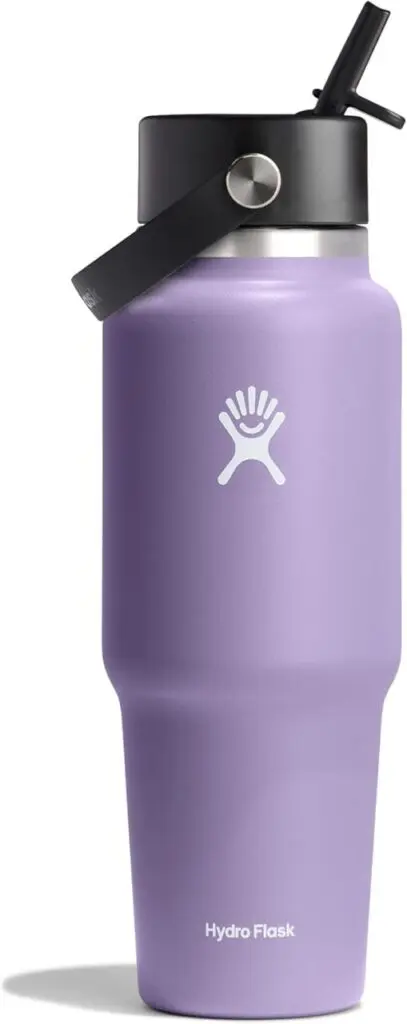 A light purple Hydro Flask water bottle sits against a white background.