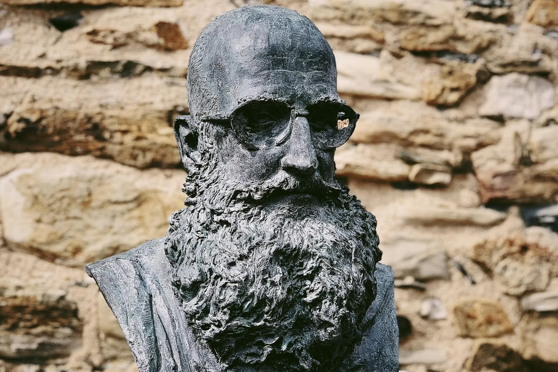 Bust of a bearded man wearing sunglasses