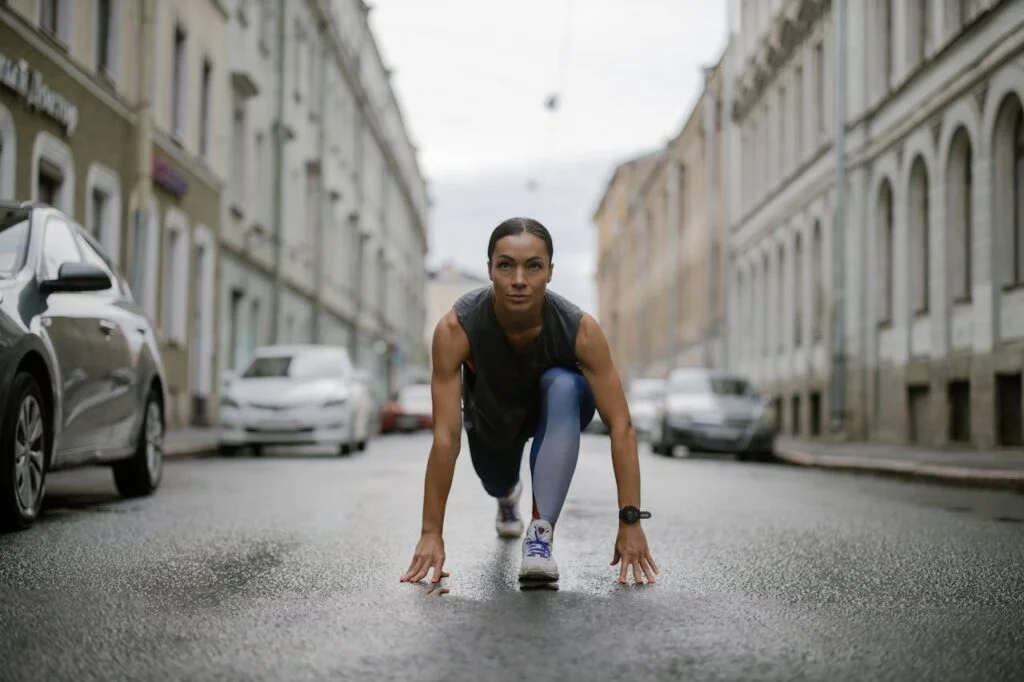 A Woman Getting Ready to Run