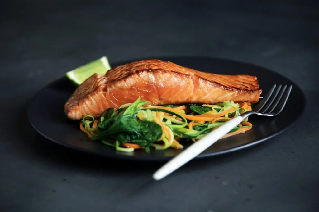 salmon on salad