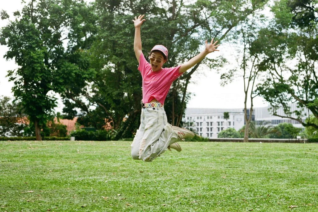 An energetic woman jumping