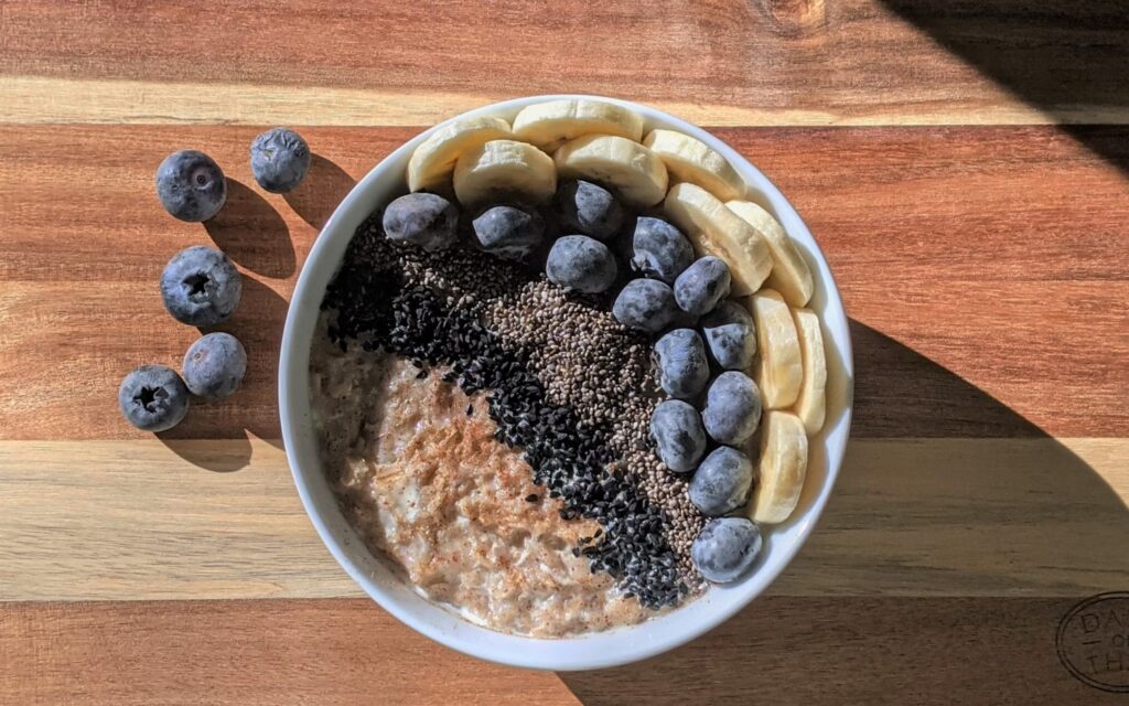 oatmeal bowl with fruits and chia seeds