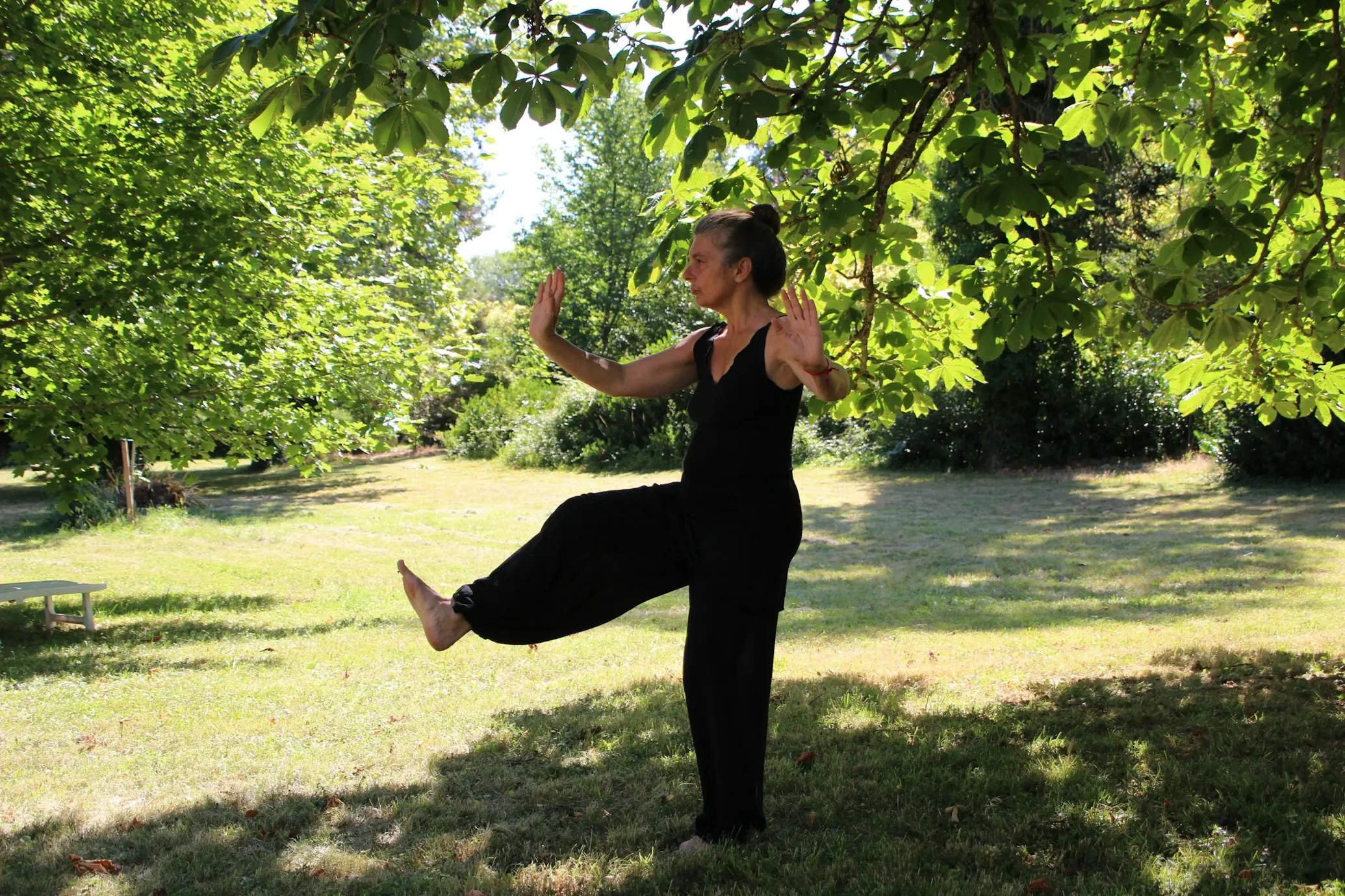 woman doing tai chi outdoors