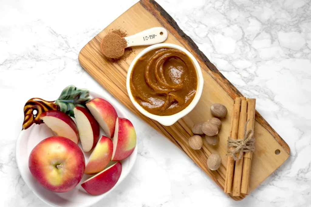 slices of apple and homemade peanut butter