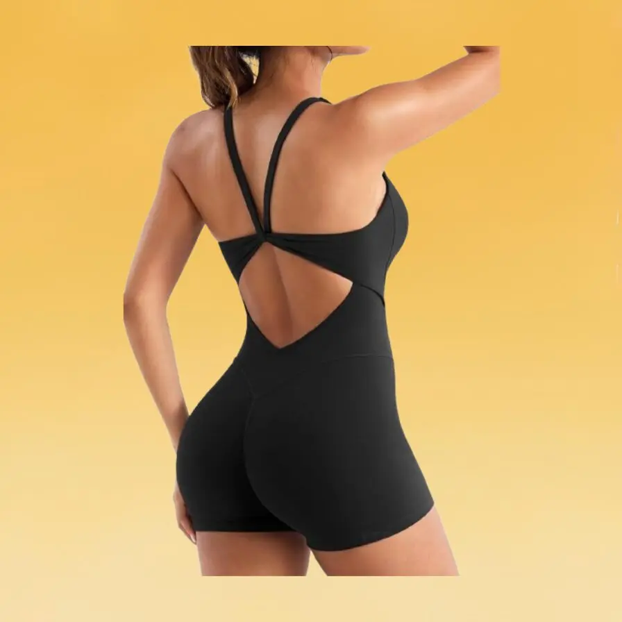 Back view of a woman in a black bodysuit
