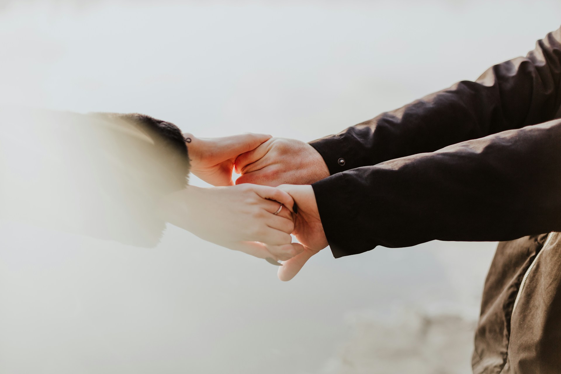A long-distance couple meeting for the first time.