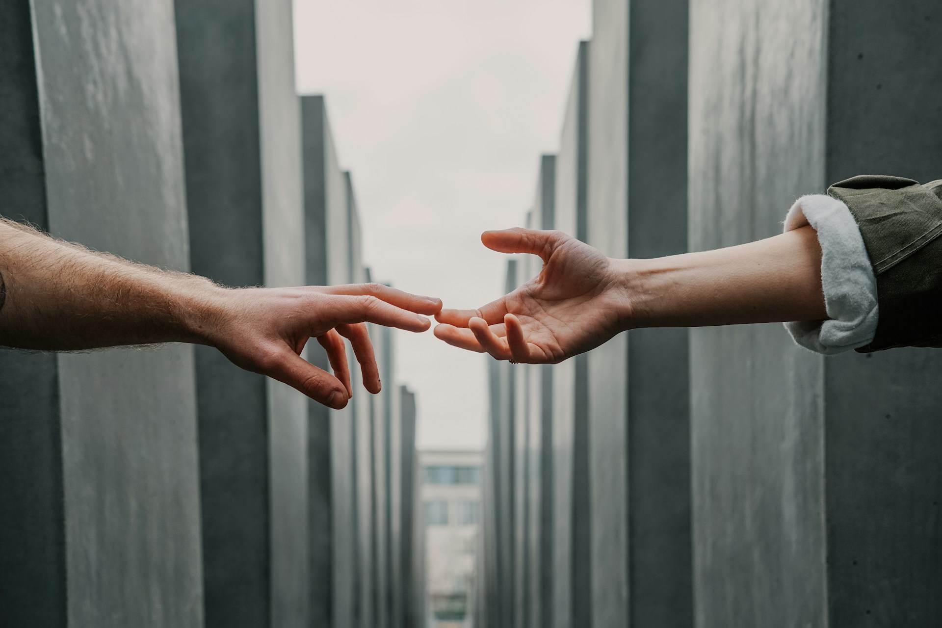 A couple holding hands.