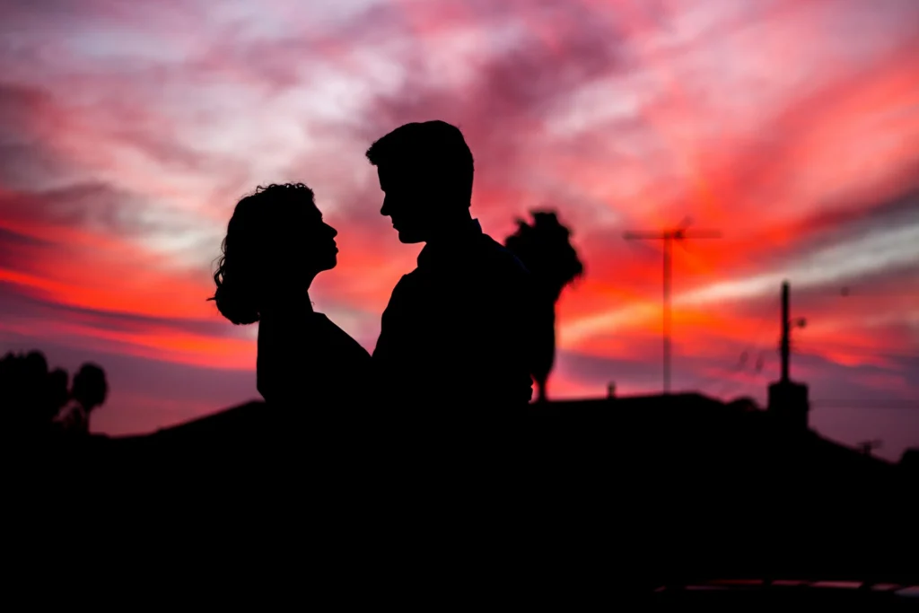 A couple at sunset.