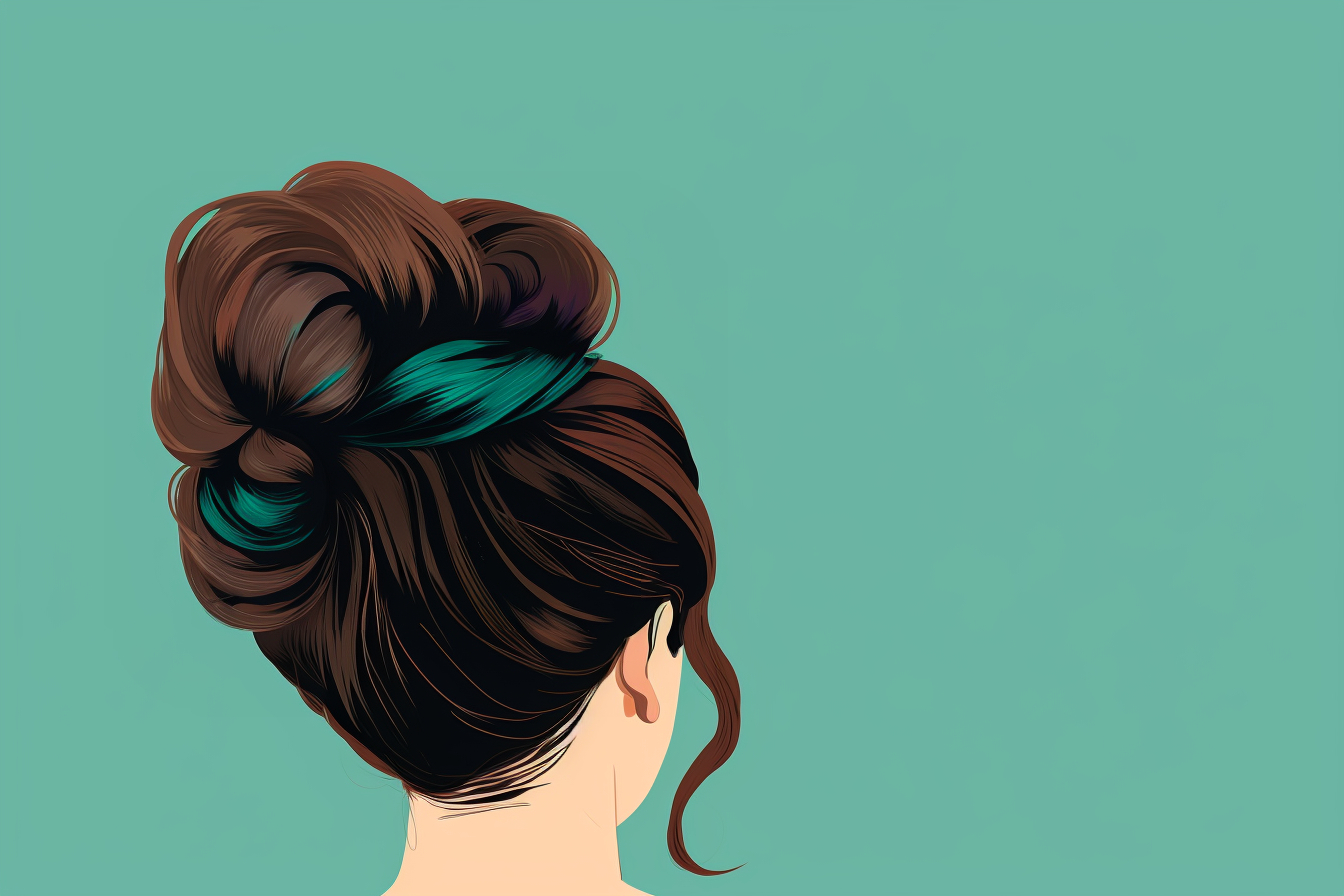 a girl's hair in a bun with teal highlights