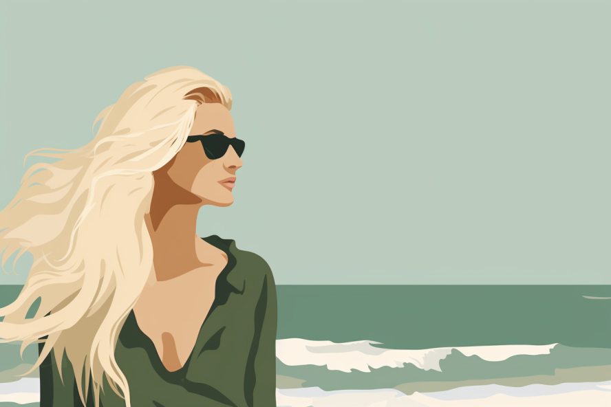 woman with blonde hair at the beach