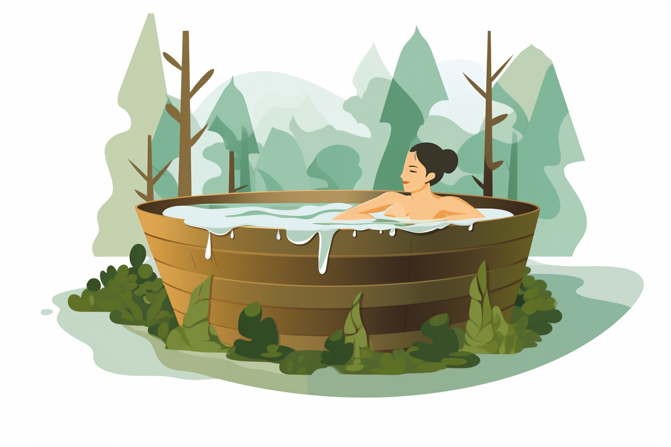 a woman taking an ice bath in the woods