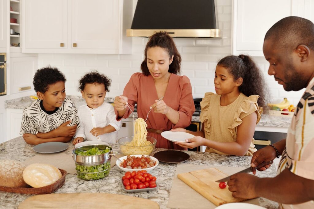 A family making food 