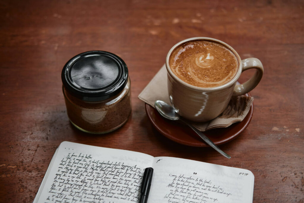 A cup of coffee or Macha makes for excellent inspiration when journaling.