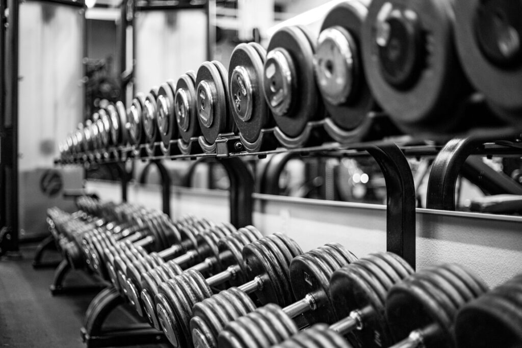 weights on a rack