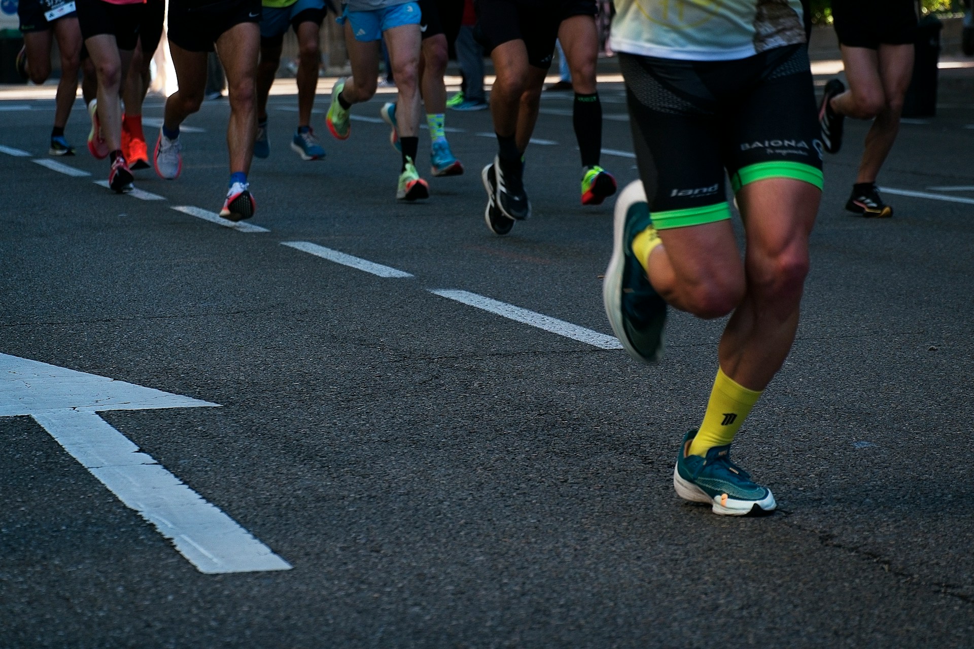 People running a marathon.