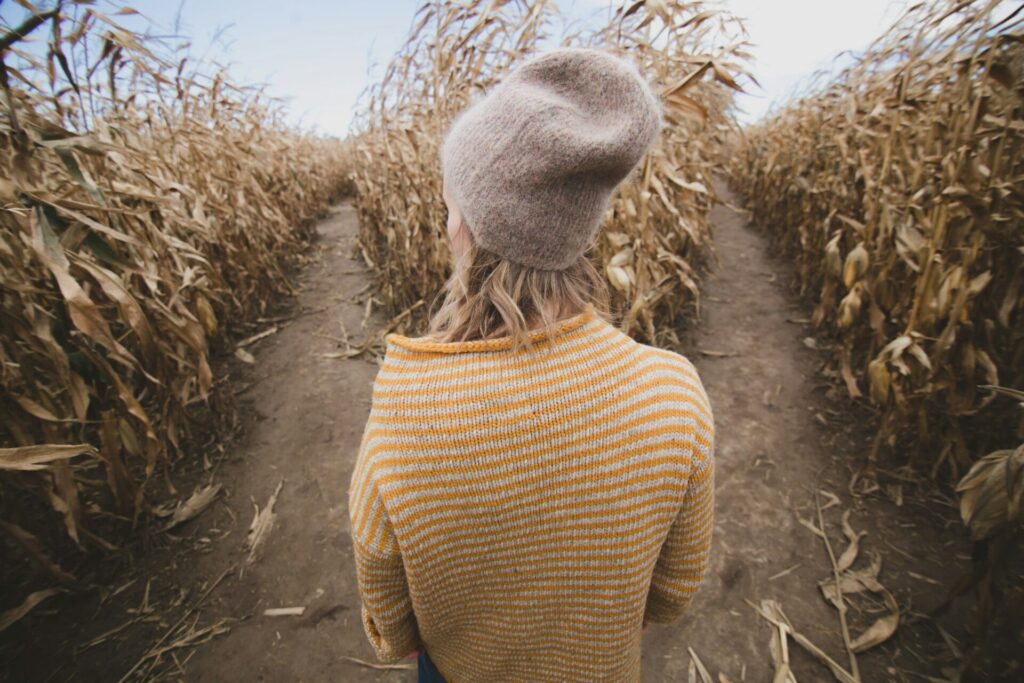 Woman with two choices of where to go.