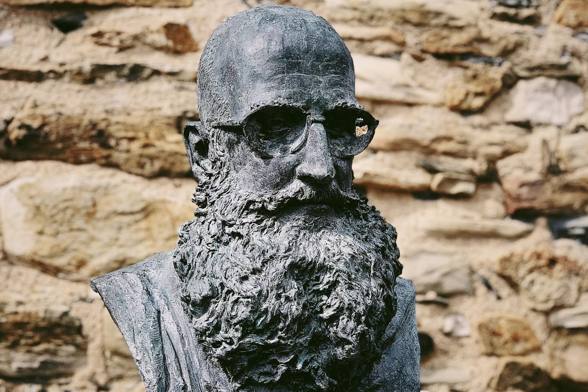 Bust of a bearded man wearing sunglasses