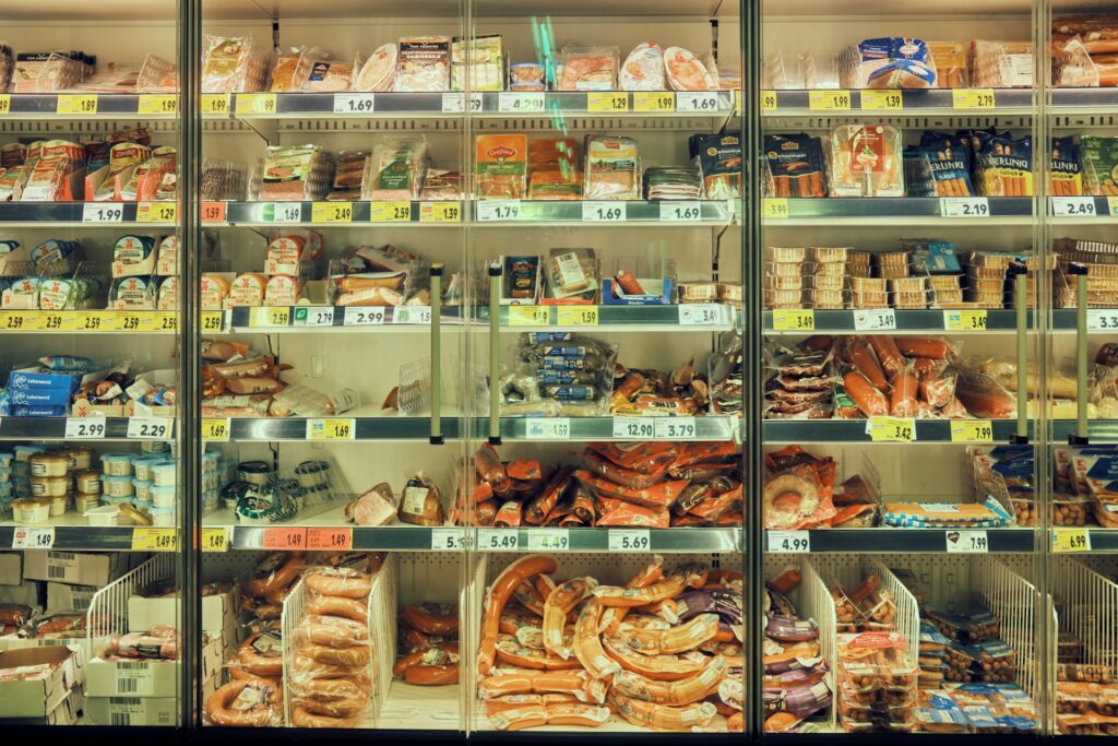 Processed foods in a grocery store.